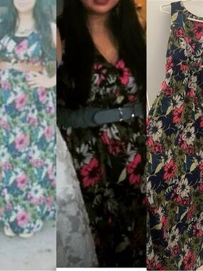 Navy Floral Maxi Dress with Pink & Cream Blooms